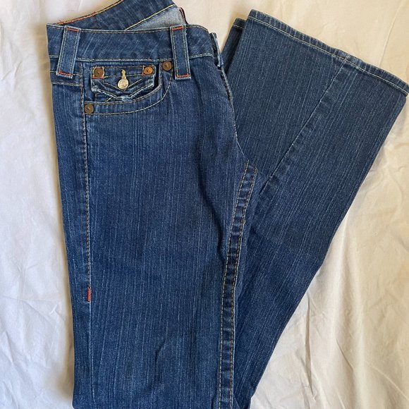 True Religion Joey Flare Low Rise Embroidered Denim Blue Jeans Women’s 27 - Picture 3 of 5